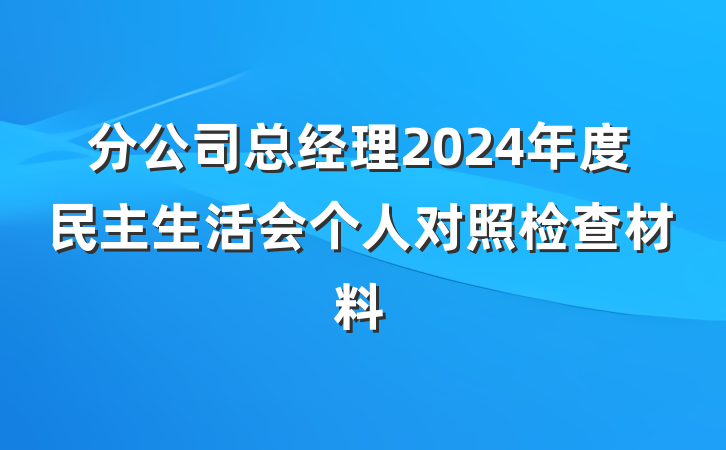 分公司总经理2024年度民主生活会个人对照检查材料