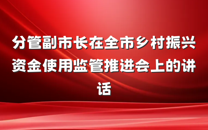 分管副市长在全市乡村振兴资金使用监管推进会上的讲话