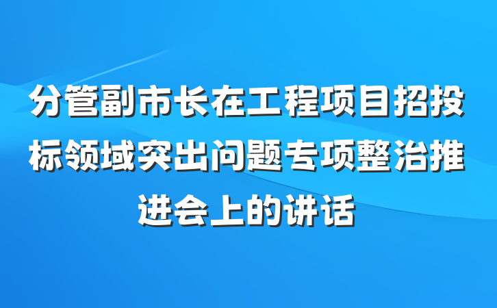 分管副市长在工程项目招投标领域突出问题专项整治推进会上的讲话