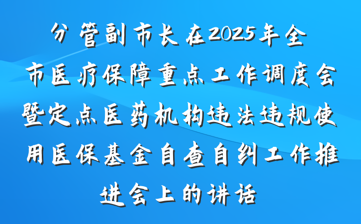 分管副市长在2025年全市医疗保障重点工作调度会暨定点医药机构违法违规使用医保基金自查自纠工作推进会上的讲话