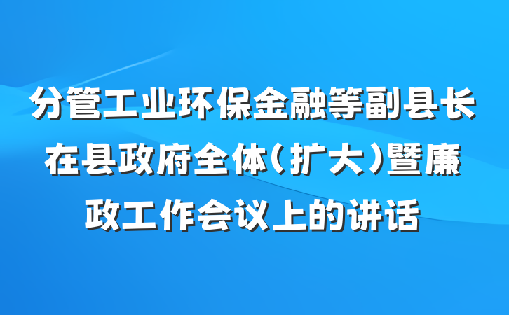 分管工业环保金融等副县长在县政府全体（扩大）暨廉政工作会议上的讲话