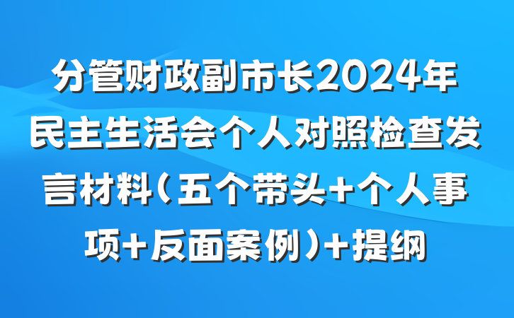 分管财政副市长2024年民主生活会个人对照检查发言材料（五个带头+个人事项+反面案例） 提纲