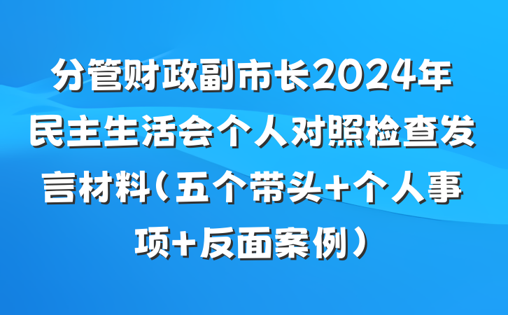 分管财政副市长2024年民主生活会个人对照检查发言材料（五个带头+个人事项+反面案例）