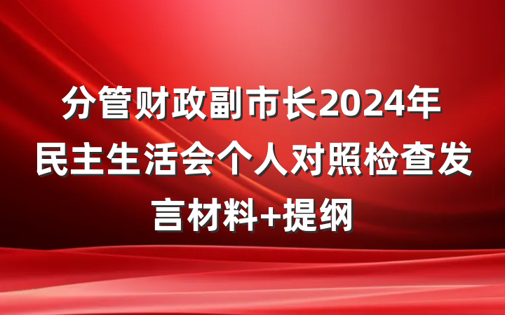 分管财政副市长2024年民主生活会个人对照检查发言材料 提纲