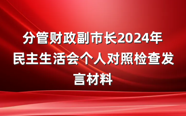 分管财政副市长2024年民主生活会个人对照检查发言材料
