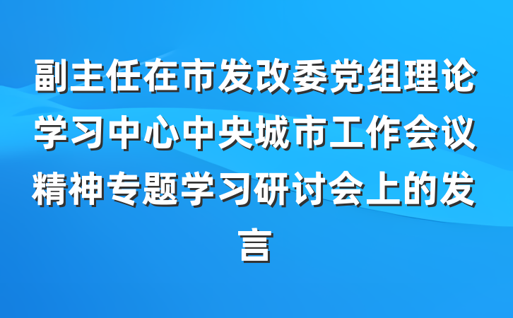 副主任在市发改委党组理论学习中心中央城市工作会议精神专题学习研讨会上的发言