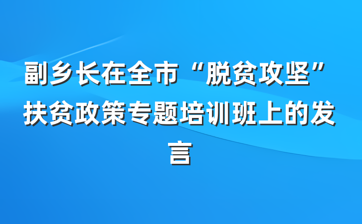 副乡长在全市“脱贫攻坚”扶贫政策专题培训班上的发言