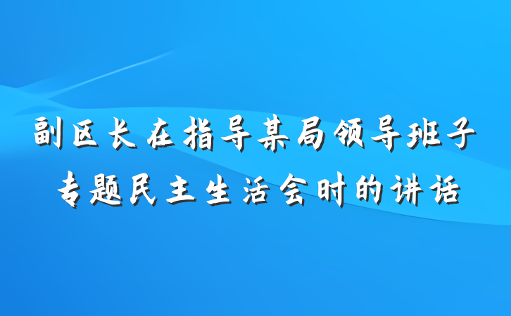 副区长在指导某局领导班子专题民主生活会时的讲话