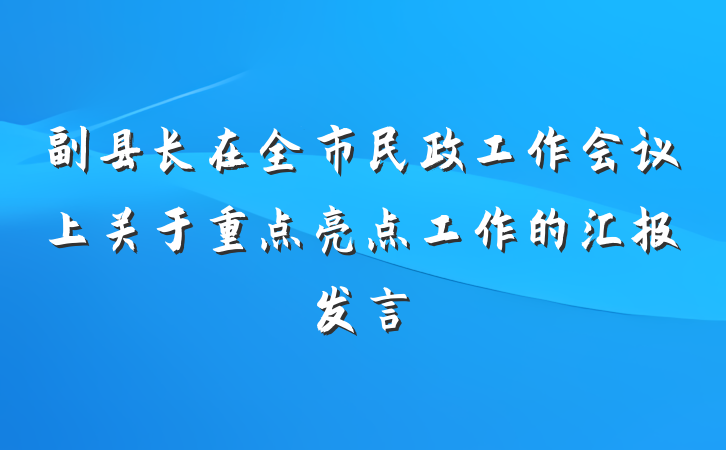 副县长在全市民政工作会议上关于重点亮点工作的汇报发言
