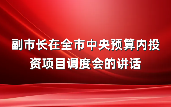 副市长在全市中央预算内投资项目调度会的讲话