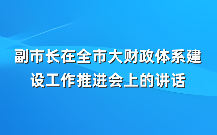 副市长在全市大财政体系建设工作推进会上的讲话