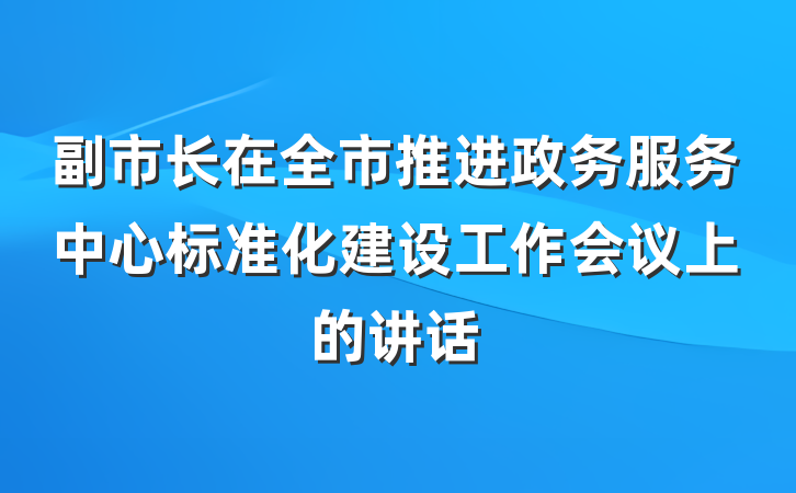 副市长在全市推进政务服务中心标准化建设工作会议上的讲话