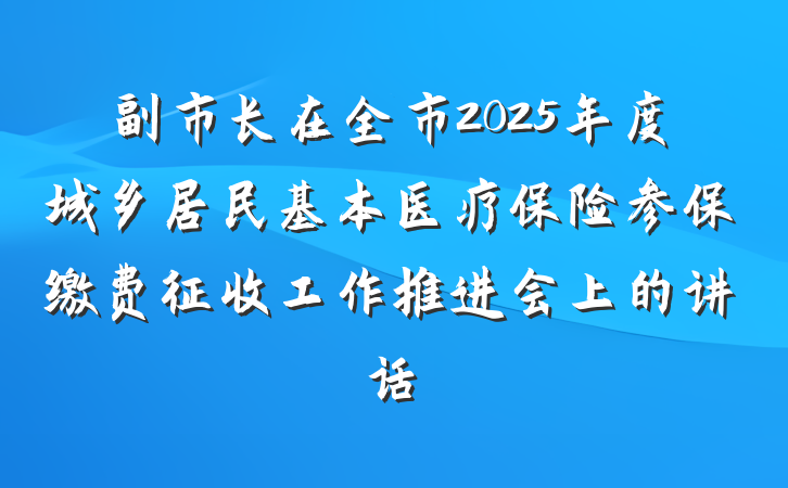 副市长在全市2025年度城乡居民基本医疗保险参保缴费征收工作推进会上的讲话