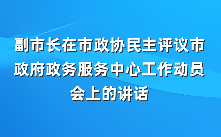 副市长在市政协民主评议市政府政务服务中心工作动员会上的讲话