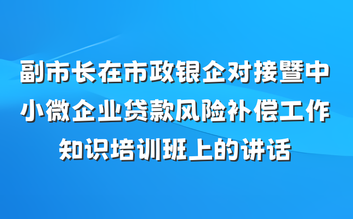 副市长在市政银企对接暨中小微企业贷款风险补偿工作知识培训班上的讲话