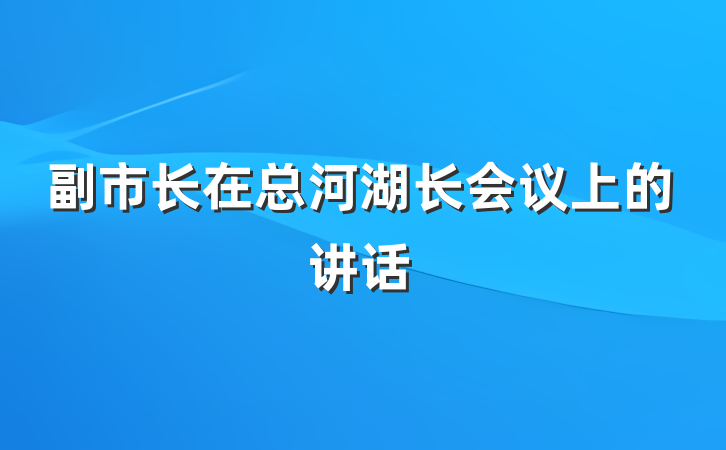 副市长在总河湖长会议上的讲话
