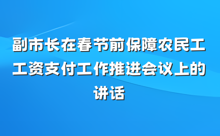 副市长在春节前保障农民工工资支付工作推进会议上的讲话