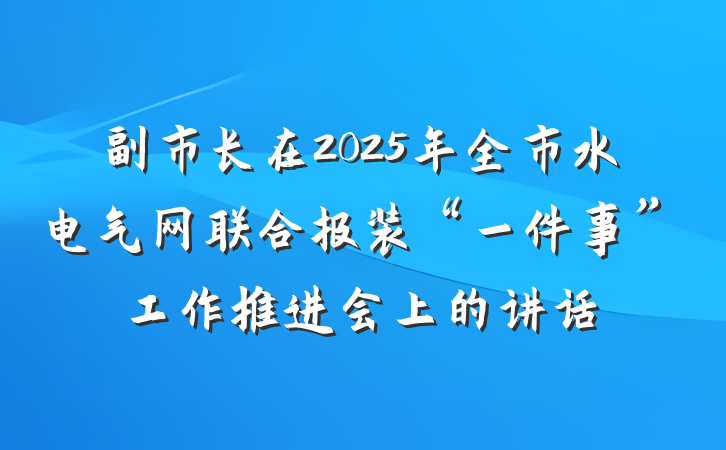 副市长在2025年全市水电气网联合报装“一件事”工作推进会上的讲话