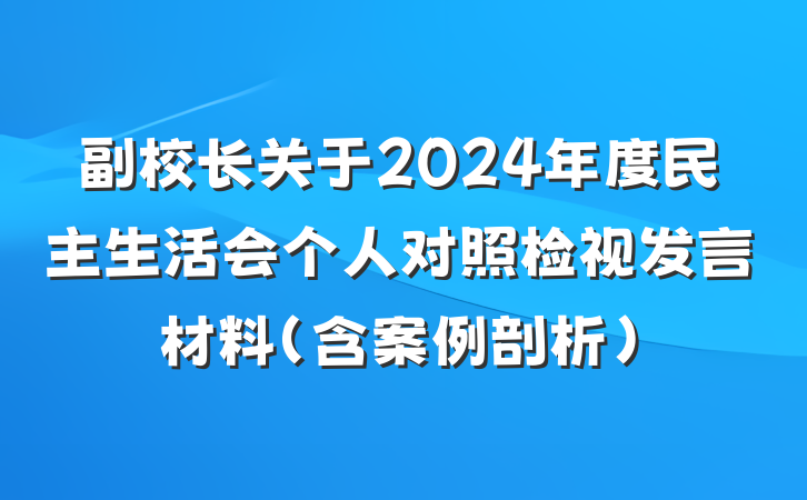 副校长关于2024年度民主生活会个人对照检视发言材料（含案例剖析）