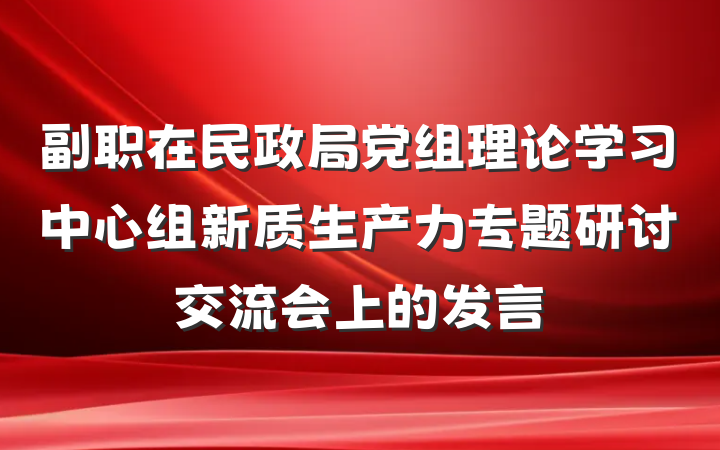 副职在民政局党组理论学习中心组新质生产力专题研讨交流会上的发言