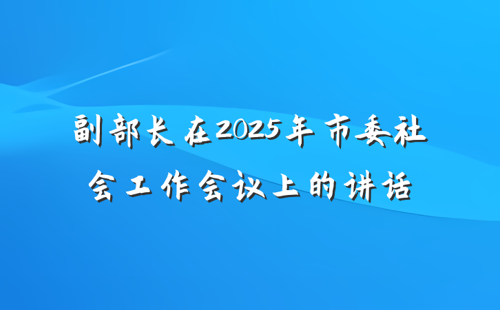 副部长在2025年市委社会工作会议上的讲话