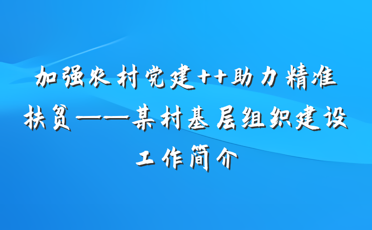 加强农村党建  助力精准扶贫——某村基层组织建设工作简介