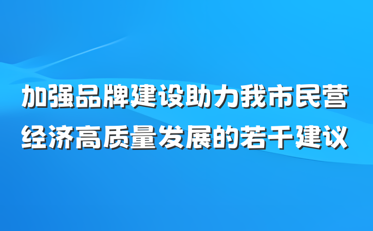 加强品牌建设助力我市民营经济高质量发展的若干建议