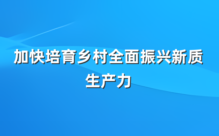 加快培育乡村全面振兴新质生产力