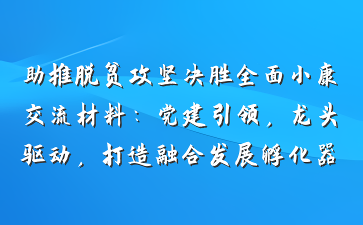 助推脱贫攻坚决胜全面小康交流材料：党建引领，龙头驱动，打造融合发展孵化器