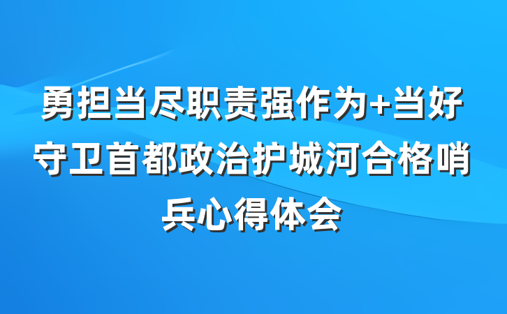勇担当尽职责强作为 当好守卫首都政治护城河合格哨兵心得体会