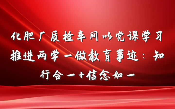 化肥厂质检车间以党课学习推进两学一做教育事迹：知行合一 信念如一