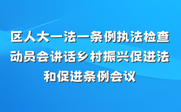区人大一法一条例执法检查动员会讲话乡村振兴促进法和促进条例会议