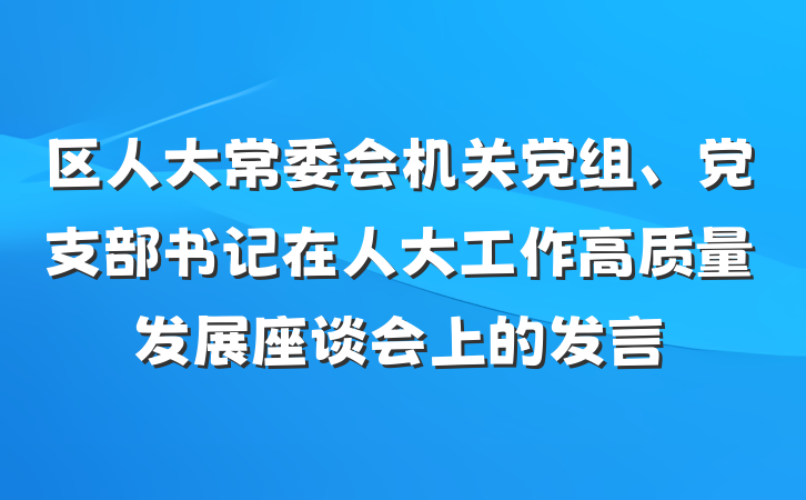 区人大常委会机关党组、党支部书记在人大工作高质量发展座谈会上的发言