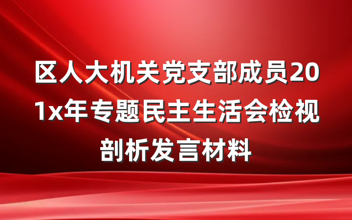区人大机关党支部成员201x年专题民主生活会检视剖析发言材料