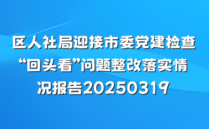 区人社局迎接市委党建检查“回头看”问题整改落实情况报告20250319