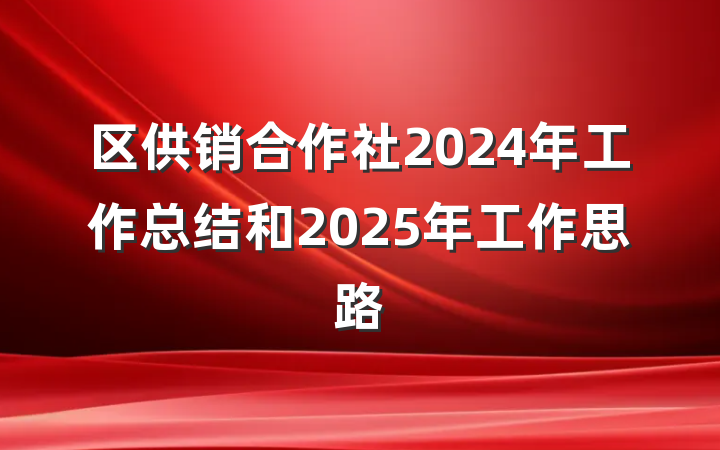 区供销合作社2024年工作总结和2025年工作思路