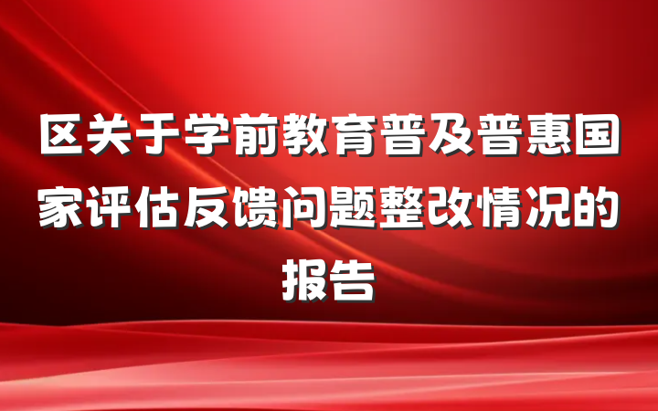 区关于学前教育普及普惠国家评估反馈问题整改情况的报告