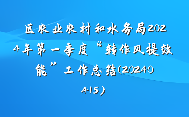区农业农村和水务局2024年第一季度“转作风提效能”工作总结(20240415)