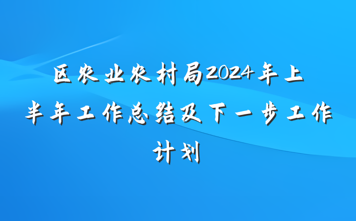 区农业农村局2024年上半年工作总结及下一步工作计划