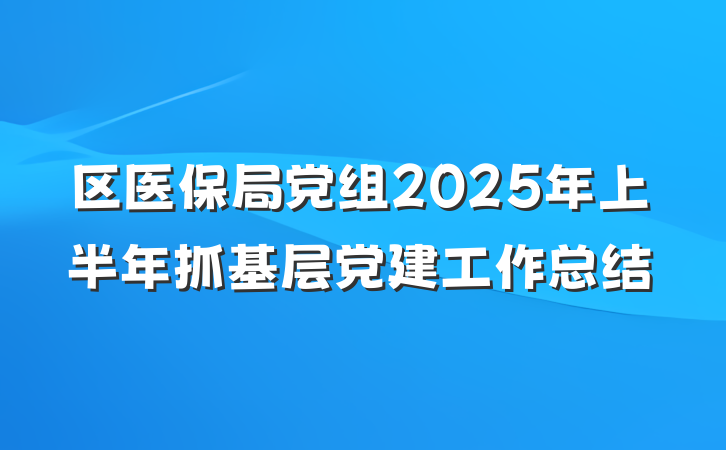 区医保局党组2025年上半年抓基层党建工作总结