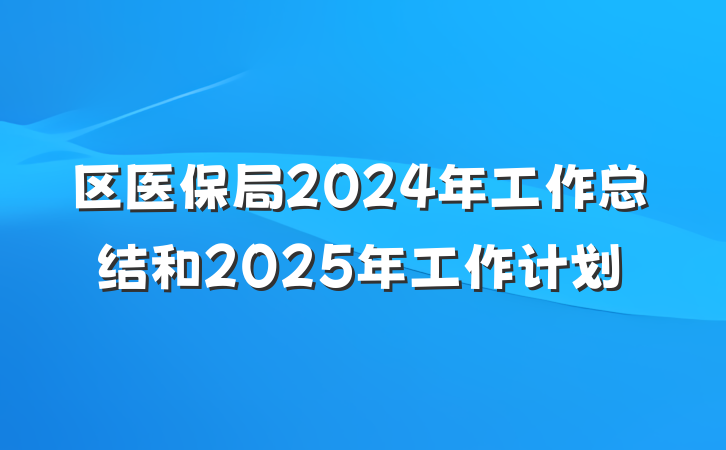 区医保局2024年工作总结和2025年工作计划
