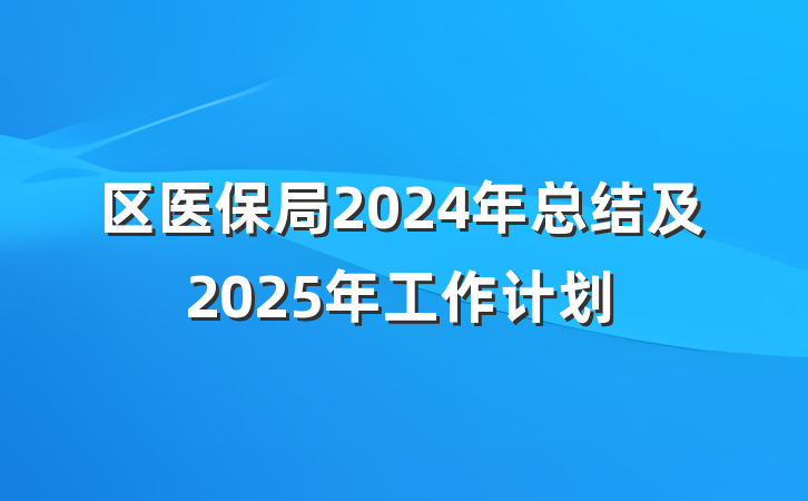 区医保局2024年总结及2025年工作计划