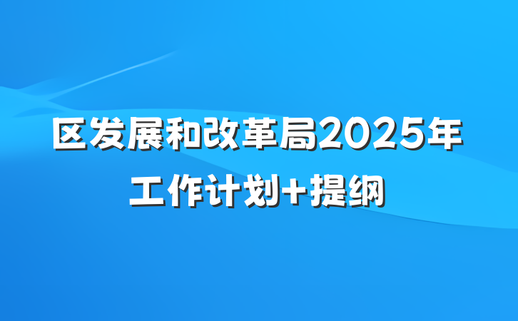 区发展和改革局2025年工作计划 提纲