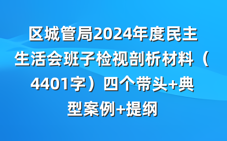 区城管局2024年度民主生活会班子检视剖析材料（4401字）四个带头 典型案例 提纲