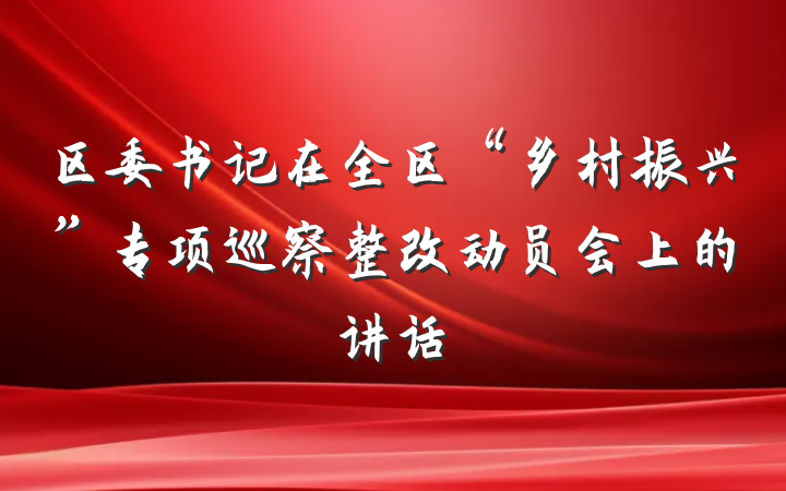 区委书记在全区“乡村振兴”专项巡察整改动员会上的讲话