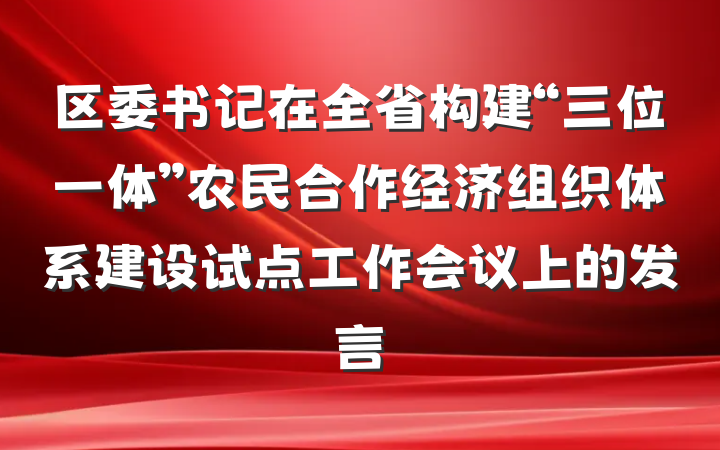 区委书记在全省构建“三位一体”农民合作经济组织体系建设试点工作会议上的发言
