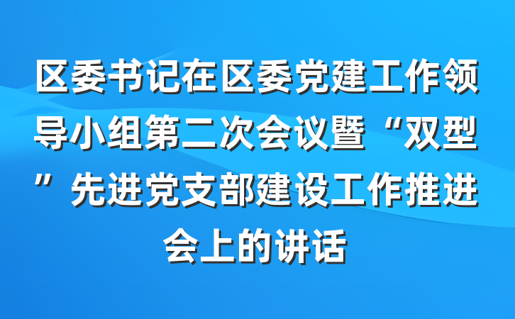 区委书记在区委党建工作领导小组第二次会议暨“双型”先进党支部建设工作推进会上的讲话