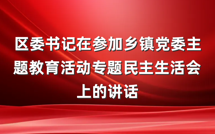 区委书记在参加乡镇党委主题教育活动专题民主生活会上的讲话
