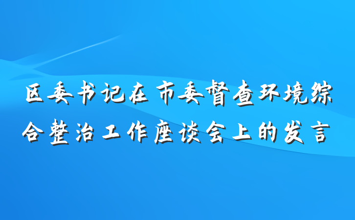 区委书记在市委督查环境综合整治工作座谈会上的发言