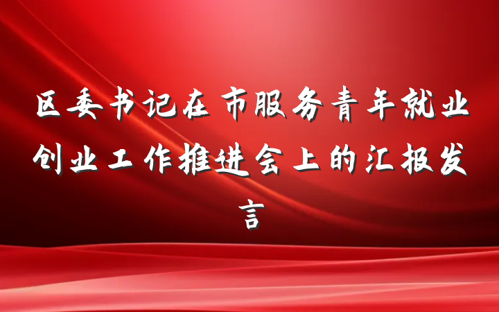 区委书记在市服务青年就业创业工作推进会上的汇报发言